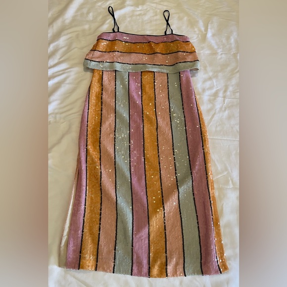 Gianni Bini Halston Multi-Colored Striped Print Sequin Midi Dress - Picture 8 of 10